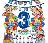 Décoration Anniversaire Pat' Patrouille, Ballon Anniversaire 3 Ans Garçon, Bannière et Cupcake Toppers Déco Enfant (Numéro 3)