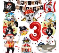 Décoration Anniversaire Pirate 3 Ans, Ballon Anniversaire Pirate Garcon | Pierres Précieuses Pièces D'or de Pirates Cadeaux, Deco La Fête Bannière Decoration Gâteau (Annivers Ballon Garcon 3 Ans)