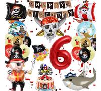 Décoration Anniversaire Pirate 6 Ans, Ballon Anniversaire Pirate | Pierres Précieuses Pièces D'or de Pirates Cadeaux, Deco La Fête Bannière Decoration Gâteau (Annivers Ballon 6 Ans)