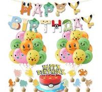 Décoration Anniversaire pour Enfants Bannière Ballon Latex Gâteau Décoration Thème Pokémon Multicolore