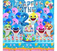 Décoration Anniversaire Shark 2 ans, Ballons Anniversaire Bébé Requin, Bannière et Décoration Gâteau pour Enfants Fête