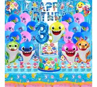 Décoration Anniversaire Shark 3 ans, Ballons Anniversaire Bébé Requin, Bannière et Décoration Gâteau pour Enfants Fête