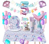 Décoration Anniversaire Sirène 5 Ans, Décorations Anniversaire Fille, Sirène Vaisselle de Fête Assiette 5 Ans, Ballon, Baby Shower, 16 Invités