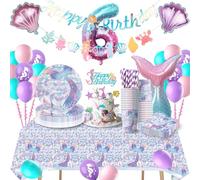 Décoration Anniversaire Sirène 6 Ans, Décorations Anniversaire Fille, Sirène Vaisselle de Fête Assiette 6 Ans, Ballon, Baby Shower, 16 Invités