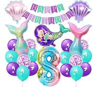 Decoration Anniversaire Sirene 8 Ans Fille,Ballon Anniversaire Sirène,Deco Anniversaire Sirene 8 Ans,Ensemble de Décoration de Fête de Sirène pour Les 8 Ans de la Fille