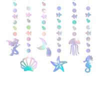 Decoration Anniversaire Sirene, Holographique Starfish Hippocampe Coquille Tourbillon Streamer pour Guirlande Anniversaire, Baby Shower Decoration