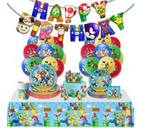 Decoration anniversaire Super Mario, 89 PCS Ensemble de fête d'anniversaire Contient Gobelets Serviette Nappe Ballon Bannière