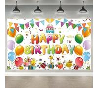 Decoration Anniversaire Toile de Fond, BannièRe ColoréE de Joyeux Anniversaire, Fournitures de FêTe D’Anniversaire Photo Fond pour Filles GarçOns Enfants Femmes Hommes 180×110 cm