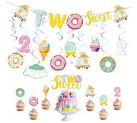 décoration anniversaire tropicale hawaïenne pour fille - kit 18 pièces avec bannière joyeux anniversaire, guirlandes spirales, cake toppers - pastel, glace, été, fête sucrée