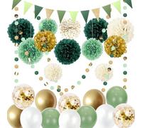 Décoration Anniversaire Vert 26 Pièces, Décoration de Pompons en Papier de Soie avec Guirlande Verts Ballons, Décorations de Fête pour Anniversaire Homme Femme ,Mariage Gardenparty Décorations