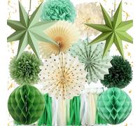 Décoration Anniversaire Vert Beige,Décoration Fête Anniversaire,15PCS Boho Vert Décoration Anniversaire pour Femme Homme Fille Garçon,Décoration de Fond pour Fiançailles,Mariage