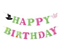 Decoration Anniversaire Wicked, Rose et Vert Bannière de Joyeux Anniversaire Pré-Enfilée Chapeau Magique et Couronne Toile de Fond Décorations pour Thème Fournitures de Fête Méchantes