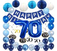 Decoration Anniversaire60 ans,Décoration 60 ans Anniversaire Homme, Ballon 60 ans Anniversaire de Bleu Argent,Deco 60 ans Ballon,Bannière Joyeux Anniversaire pour Deco Anniversaire (70th Birthday)