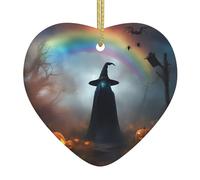 Décoration arc-en-ciel Halloween fantôme sorcière chapeau araignées, décorations exquises en céramique en forme de cœur pour arbres de vacances ou maisons
