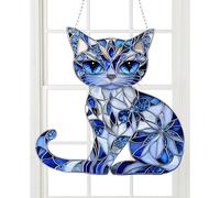 Décoration attrape-soleil pour chat - 20 x 20 x 0,3 cm - Adorable acrylique bleu blanc - Attrape-soleil - Mémorial d'artisanat - Décoration d'arbre pour les amoureux des chats