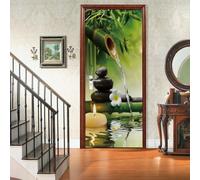 Décoration Autocollant Porte 90x200 cm Conception D'Art Zen Auto Adhésif Vinyle Affiche De Porte Sticker Mural Chambre Salle De Bain Vert Papier Peint Art Décor