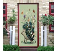 Décoration Autocollante de Porte 83x205 cm RéSumé Du HéRisson Animal Auto-Adhésif Vinyle, Affiche de Porte Décorative Vert Papier Peint Art-Effet Trompe-l’Œil, Sticker Intérieur
