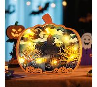 Decoration Automne, Deco Lanterne Citrouille Automne Interieur Avec LumièRe Led,Lanterne Citrouille Avec JéSus Et Maison En Bois, Convient Pour Les Ornements De Bureau (B)