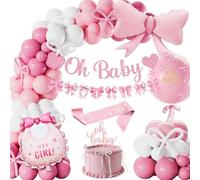 Décoration Baby Shower Fille, Décoration Ballons Rose et Blanc Baby Shower Fille Oh Baby Bannière, Ballon avec Nœud, Mummy to be Echarpe, Baby Shower Gateau Gender Reveal