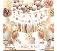 Decoration Baby Shower Filles Garcon, Baby Shower Boy Girl Beige, Lettre Bannière, Ballons de Confetti pour Révélation de Neutre Boho Genre Decoration