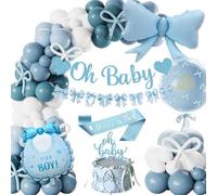 Décoration Baby Shower Garçon, Décoration Ballons Bleu et Blanc Baby Shower Garçon Oh Baby Bannière, Ballon avec Nœud, Mummy to be Echarpe, Oh Baby Gateau Gender Reveal