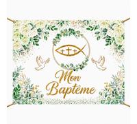 Décoration Baptême Bannière 180 x 110 cm Bannière décorative Fond Photo avec Œillets et Corde, decoration bapteme garcon deco bapteme Banderole Cérémonie Religieuse Garçon Fille Décor Fête