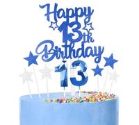 Décoration Bleu Gâteau 13 Ans Anniversaire,9 Pièces Cake Topper 13 Ans,Bougies, Étoiles & Cœurs pour Cupcakes Décoration de Gâteau pour Femmes/Homme