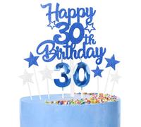 Décoration Bleu Gâteau 30 Ans Anniversaire,9 Pièces Cake Topper 30 Ans,Bougies, Étoiles & Cœurs pour Cupcakes Décoration de Gâteau pour Femmes/Homme