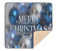 Décoration bleue - Tapis de jeu doux et épais sur le thème « Merry Christmas » pour l'intérieur et l'extérieur, tapis d'activité confortable pour nouveau-nés, bébés, nourrissons, tout-petits, 127 x