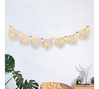 Décoration Boho - Tenture Murale en Macramé, Tapisserie Chic à Franges avec Guirlande Lumineuse LED 3M, Tissée à La Main pour Salon/Chambre à Coucher/Balcon
