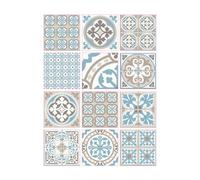 | Decoration Carrelage | 12 Pièces - Stickers Autocollants Adhesifs Carrelage - Carreaux de Ciment - MOZIBLUE - Dimensions d'un Sticker : 15 x 15 cm - Meubles Cuisine Salle de Bains ...