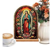 Décoration catholique pour la maison en acrylique Vierge Marie Jésus Stand avec base en bois