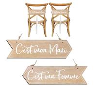 Décoration Chaise Mariage 2Pcs Pancarte “C’est Mon Mari””C’est ma Femme” Panneau en Bois avec Ficelle pour Mariés