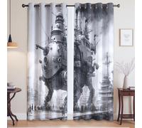 Decoration Chambre Facile à Maintenir protéger Les Meubles Rideau Occultant Thermique Isolant Gris Science-Fiction Mecha Industriel 140 x 260cm pour Le Salon, la Chambre et Le Bureau