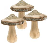 Décoration champignon en bois avec écorce & paillettes - 4 pièces, automne hiver