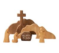 Décoration chrétienne du tombeau vide pour Pâques, ensemble de table 7 pièces en bois, croix de résurrection, tombe de Jésus, figurine montagne He is Risen, 27 x 16,5 x 5 cm pour maison et bureau