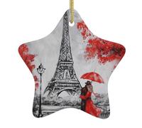 Décoration chrétienne en forme d'étoile en céramique avec ficelle Motif Tour Eiffel Paris