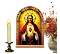 Décoration chrétienne pour la maison en acrylique Vierge Marie Jésus Stand avec base en bois