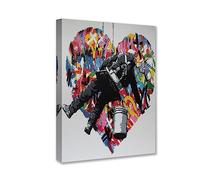 Décoration classique de rue Banksy Graffiti, images en forme de cœur, peinture en forme de cœur, 1 panneau sur toile, décoration murale pour salon, maison, décoration moderne, encadrée giclée, prête à