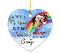 Décoration commémorative en céramique avec photo de chien, personnalisable « A Piece of My Heart is A The Rainbow Bridge », décoration de Noël en céramique pour la perte d'un chien, souvenir de deuil