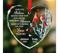 Décoration commémorative en verre en forme de cœur avec cardinaux rouges pour la perte d'un être cher, lorsque vous croyez au-delà de ce que vos yeux peuvent voir du paradis, décoration de Noël 2025