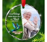 Décoration commémorative en verre personnalisée avec nom de l'année - Cadeau pour la perte d'un être cher au paradis, vos ailes étaient prêtes mais mon cœur n'était pas ornementales, décoration