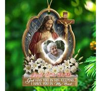 Décoration commémorative personnalisée en forme de Jésus, cadeau souvenir de condoléances chrétiennes, Dieu vous a dans sa garde I Have You in My Heart, année personnalisée, photo et nom ange au