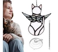 Décoration commémorative pour chat - Cadeaux de perte d'animaux de compagnie, souvenir souvenir personnalisé | Mémorial pour chat en acrylique fait à la main - Ornements 2D pour chat avec ailes d'ange
