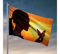 Décoration cool pour chambre de gars, femme, admirant le papillon au coucher du soleil. Drapeau Happy Camper Cadeaux de chambre pour filles (120 x 180 cm)