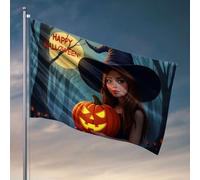 Décoration cool pour chambre de gars Happy Halloween! Sorcière avec citrouille. Drapeau Happy Camper Cadeaux de chambre pour filles (120 x 180 cm)