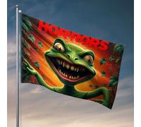 Décoration cool pour chambre de gars, monstre vert avec dents pointues et yeux étranges. Drapeau Happy Camper Cadeaux de chambre pour filles (30 x 45 cm)