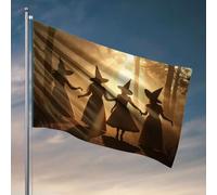 Décoration cool pour chambre de gars, quatre sorcières dans une forêt au coucher du soleil. Drapeau Happy Camper Cadeaux de chambre pour filles (120 x 180 cm)