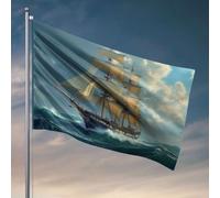 Décoration cool pour chambre de gars. Un bateau à voile majestueux navigue à travers les eaux turbulentes sous un ciel dramatique. Drapeau Happy Camper Cadeaux de chambre pour filles (120 x 180 cm)