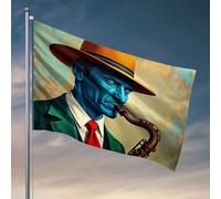 Décoration cool pour chambre de gars, un homme dans un chapeau jouant du saxophone. Drapeau Happy Camper Cadeaux de chambre pour filles (120 x 180 cm)
